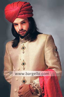 Indian Sherwani Suits, Jodhpuri Indian Dress, Saleem Shahi Shoes Sherwani, Turban Qulla Sherwani