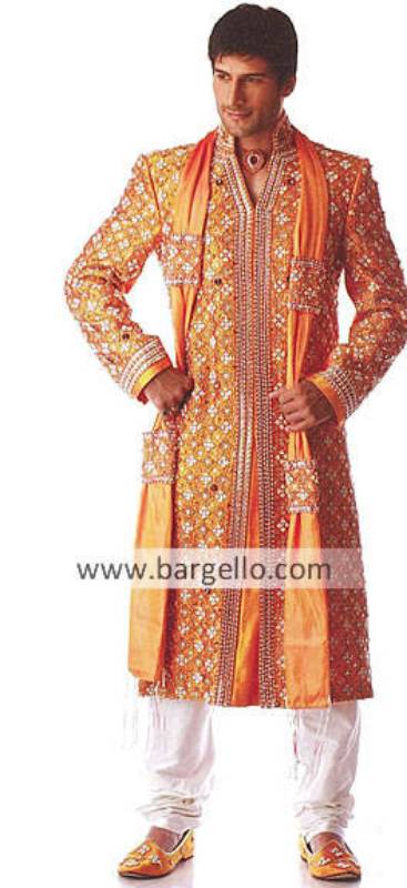 Designer Wedding Embroidered Sherwani, Raw Silk Embroidered Designer Sherwani Pakistan India