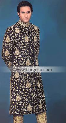 Designer Wedding Embroidered Sherwani, Raw Silk Embroidered Designer Sherwani Pakistan India