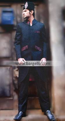 Designer Black Sherwani With Beautiful Embroidery, Buy Latest Black Sherwani Designs Pakistan