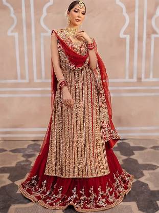 Pakistani Wedding Gharara Houston Texas USA Red Wedding Gharara Dress