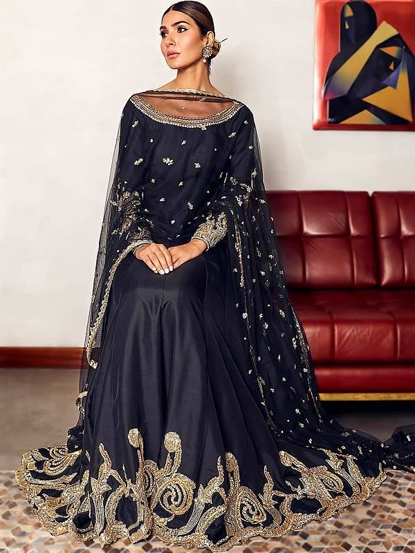 Black Anarkali Forck Manhattan New York USA Pakistani Anarkali Suits Sadaf Fawad Khan