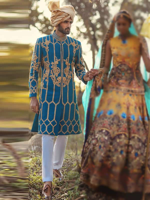 Designer Groomswear Sherwani San Francisco California CA USA Graceful Mens Sherwani in Raw Silk