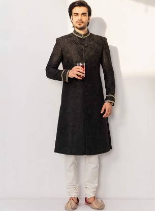 Black Embroidered Sherwani for Groom Skjetten Skedsmo Norway Wedding Sherwani