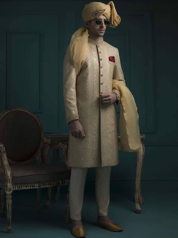 Sherwani for Nikah Ceremony Philadelphia Pennsylvannia PA USA Graceful Mens Sherwani in Jamawar