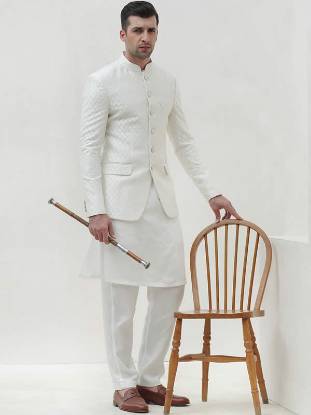 White Mens Prince Coat in Jamawar Diamond Bar California CA USA Prince Coat and Kurta Combinations