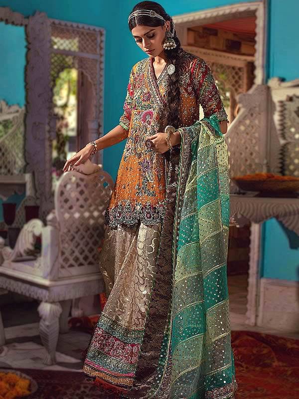 Designer Angrakha Suits with Sharara for Wedding Springfield Illinois USA Angrakha Suits for Wedding