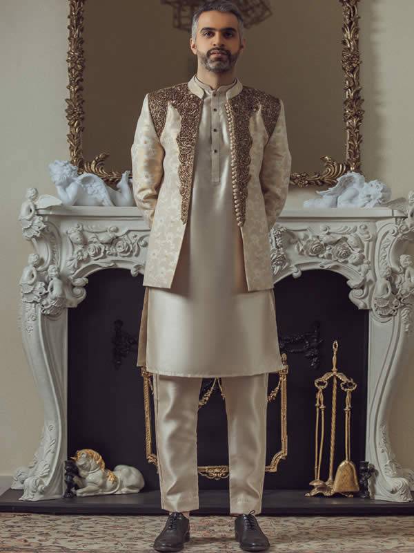 Graceful Mens Prince Coat in Jamawar Colorado Springs Colorado USA Stylish Embroidered Prince Coat Suits