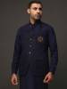 Navy Waistcoat With Front Monogram Signature Eyelet Details Sutton Coldfield London UK Waistcoat and Kurta Combinations	