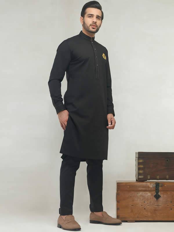 Stylish Black Embroidered Kurta Pajama Montgomery Village Maryland USA Kurta Pajama brands in Pakistan