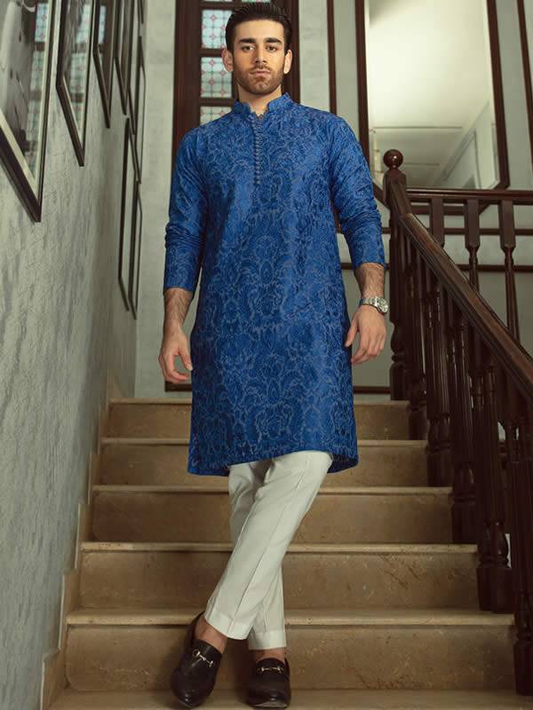 Self Embroidered Kurta With Pajama Riyadh Saudi Arabia Graceful Kurta Shalwar for Mens