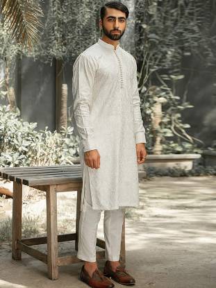 White Embroidered Kurta With Pajama San Diego California CA USA Bespoke Kurta Shalwar Suits for Mens	