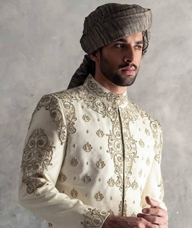 Mens Wedding Turban branded raw silk turban in dim gray color