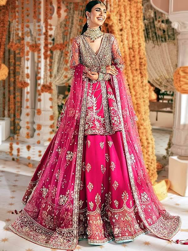 Pakistani Angrakha Shirt Bridal Lehenga Designer Zaha Angrakha Bridal Lehenga