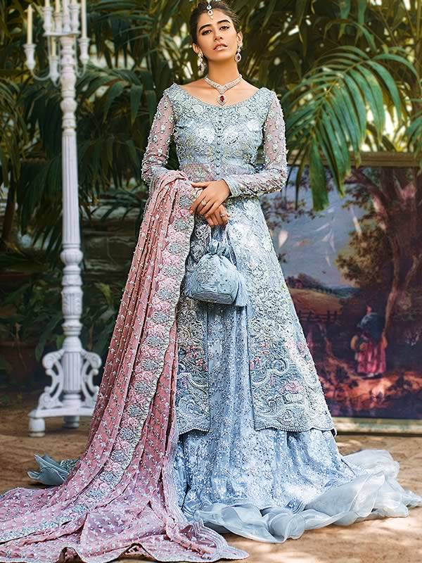 Pale Blue with Pink Walima Bridal Zainab Chottani Walima Dresses Collection