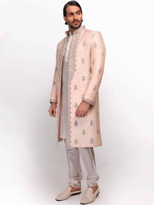 Matching Apricot Sherwani for Groom Beverly Hills California USA Indian Sherwani Suits