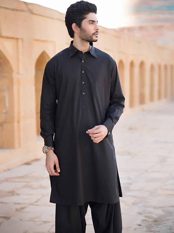 Striking Black Desiginer Shalwar Kameez Suit Woodside New York NY USA Mens Kurta