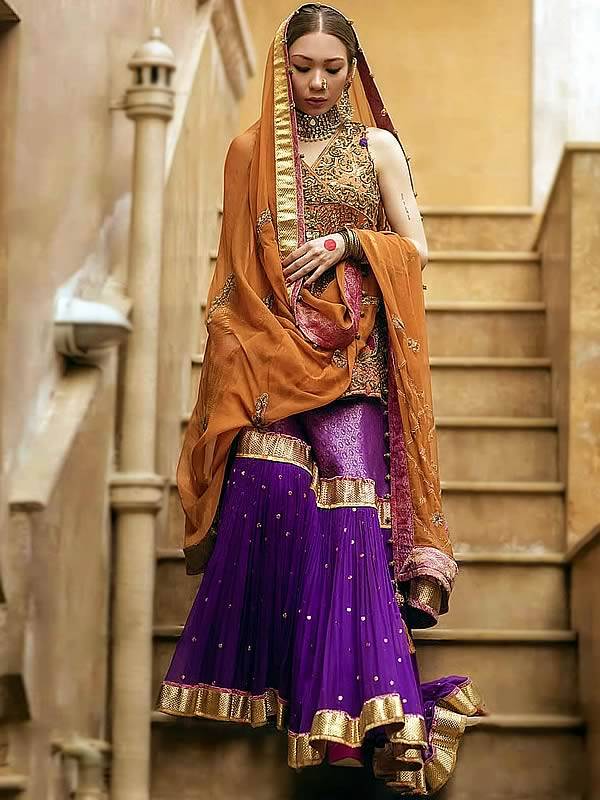Peplum Shirt with Gharara Latest Pakistani Wedding Dresses Gharara Suits