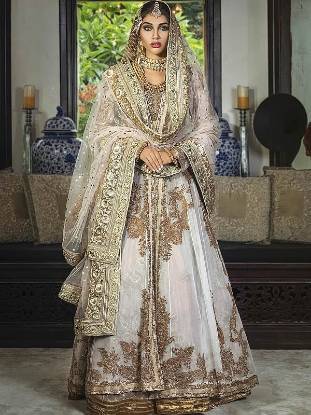 Pakistani Bridal Gown with Lehenga White Bridal Gown Embroidered Bridal Gown