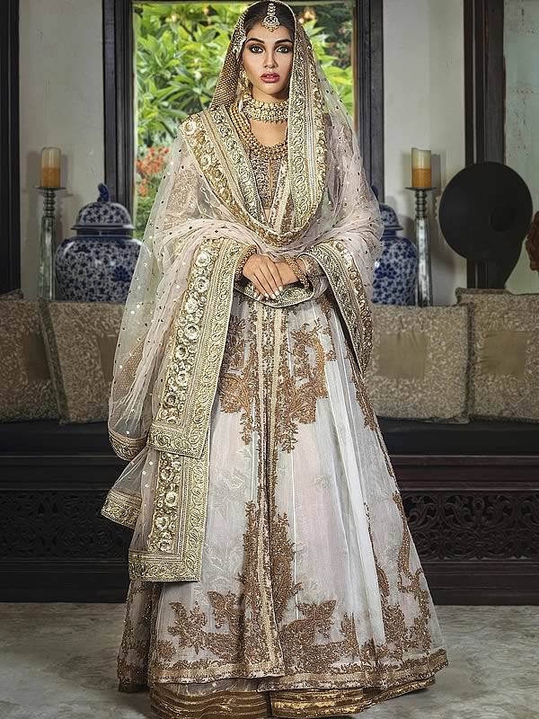 Pakistani Bridal Gown with Lehenga White Bridal Gown Embroidered Bridal Gown