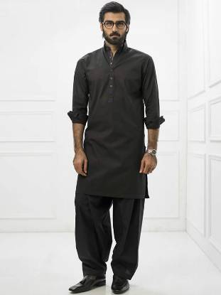 Designer Menswear Black Kurta Pakistani Mens Kurta Online