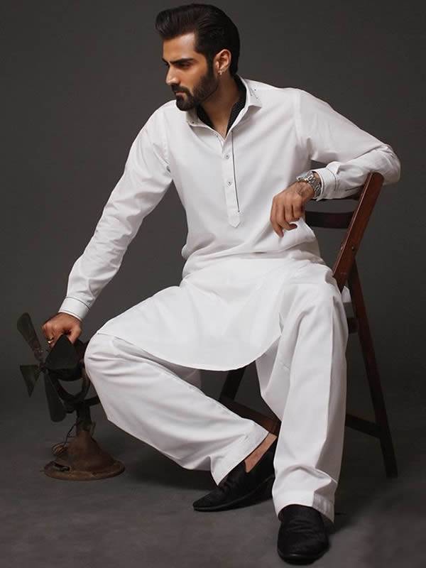 White Cotton Shalwar Kameez for Mens Pakistani Menswear Shalwar Kameez