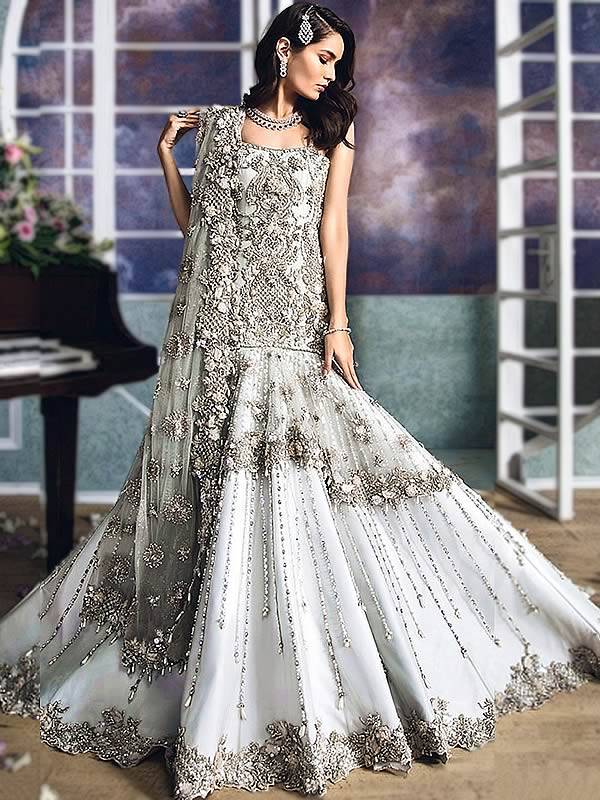 Ivory Designer Wedding and Reception Gown with Embroidery Bespoke -