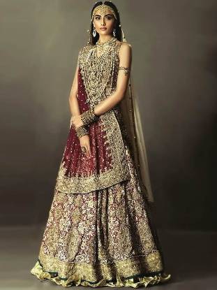 Dark Red Bridal Lehenga UK USA Canada Australia Traditional Red Bridal Lehenga