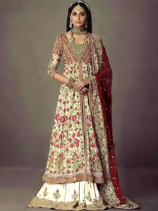 Cream Anarkali Lehenga Dresses Designs UK USA Canada Australia Wedding Dresses