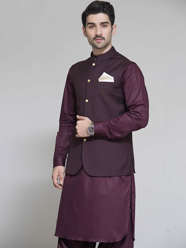 Maroon shalwar kameez mens with sales waistcoat