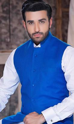 Blue Jamawar Mens Waistcoat Rexdale Ontario Canada Men's Waistcoat Pakistan