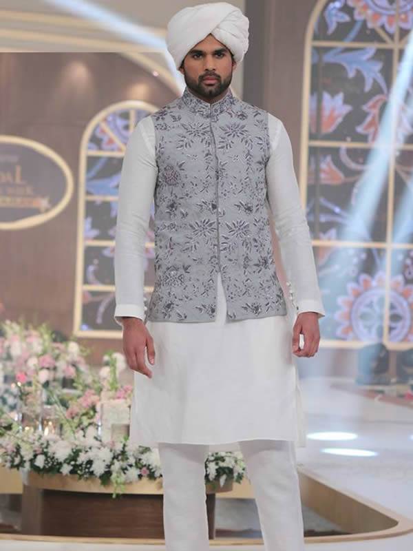 Pakistani Indian Designer Waiscoat with Embellishments for Wedding and Special Occasion