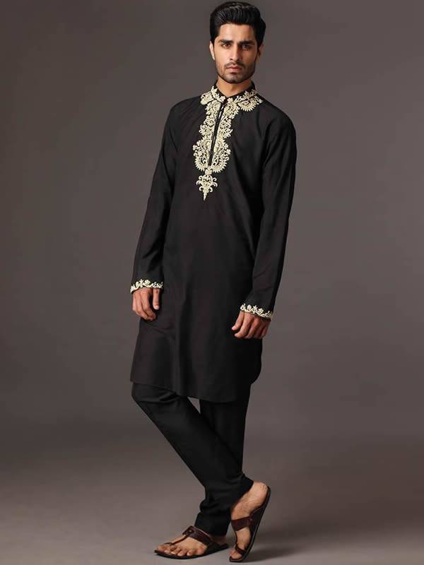 Black Embroidered Kurta Pajama Sydney Australia Mens Embroidered Kurta Pajama