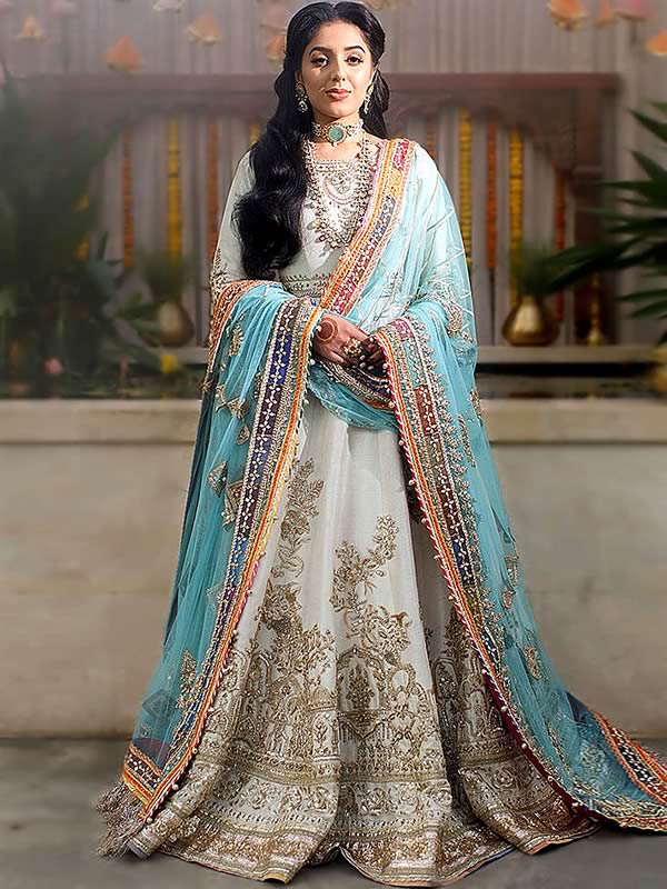 Blue Indian Bridal Anarkali Wedding Gown In Net SFZ127849 – Siya Fashions