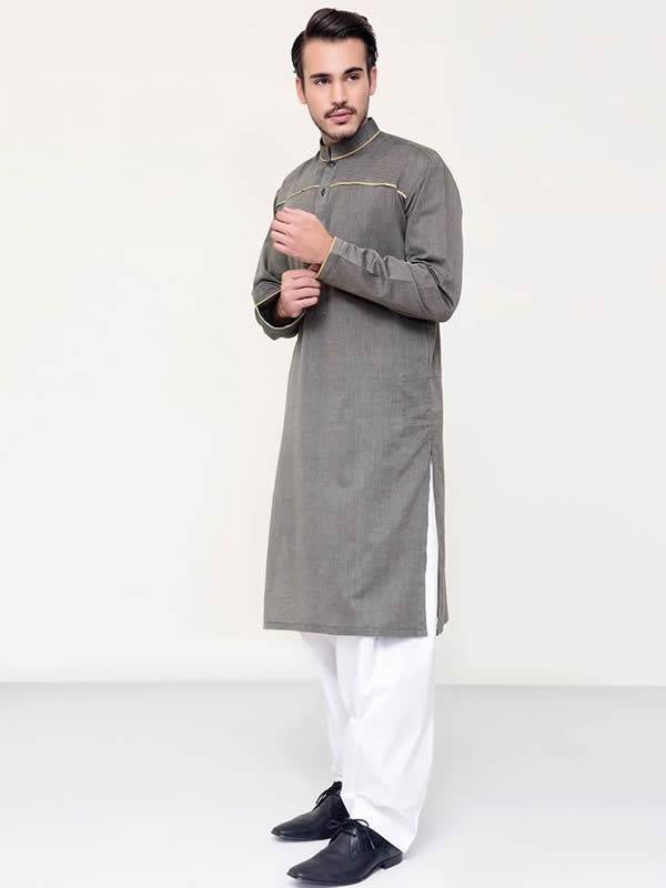 Dim Gray Plain Kurta for Eid Formal Mens Plain Kurta