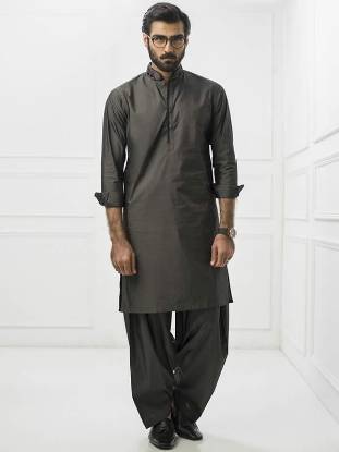 Delicate Grey Color Kurta Pakistan Menswear Kurta for Eid