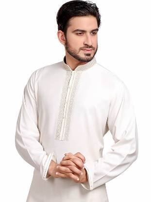 Decent Kurta Suits Menswear Kurta Suits with Light Embellishments Off-White Kurta Suit