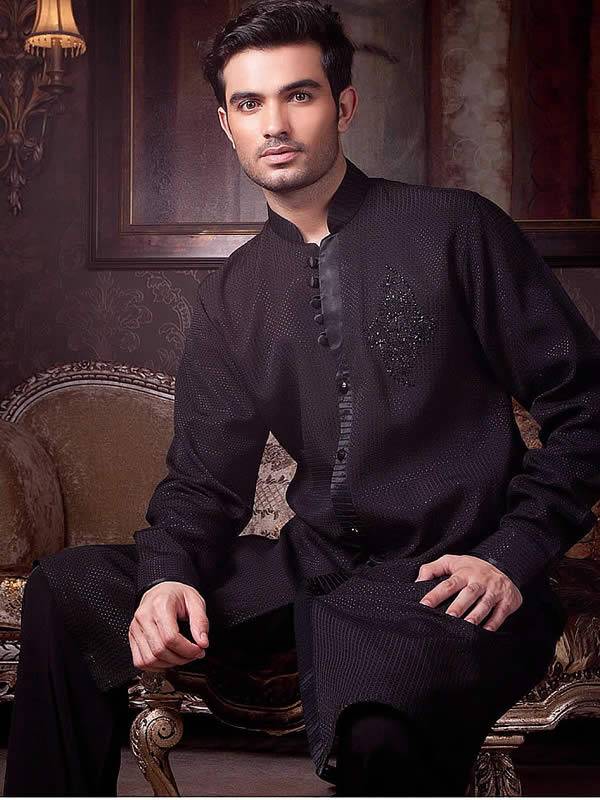 Stylish Black Achkan Kurta Suit For Mens Buckinghamshire UK