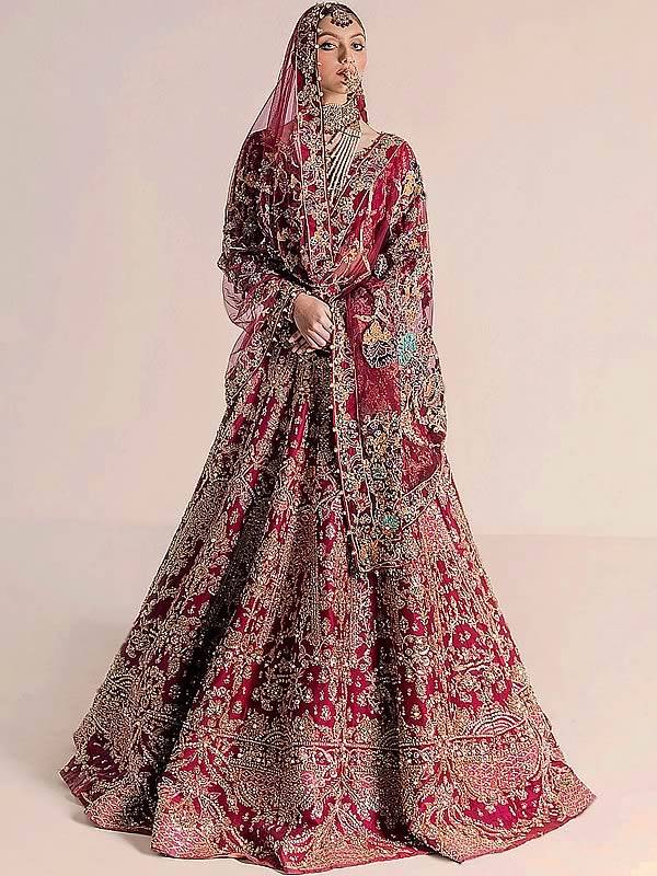 Maroon Bridal Dresses, Pakistani Bridal Dresses, Bridal Dresses Hartford, Bridal Dresses Connecticut, Bridal Dresses USA, Traditional Maroon Bridal Lehenga, Maroon Bridal Dresses