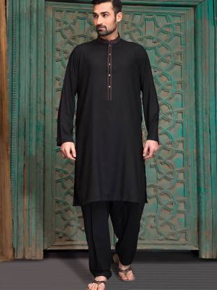 Enrapturing Black Embroidered Mens Kurta Shalwar Suit Syracuse New York NY US Groom Kurta