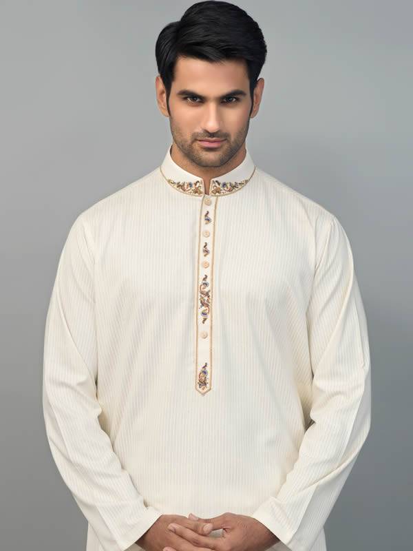 Dashing Off White Embellished Kurta Suit Elmont New York NY US Pakistani Embellished Kurta