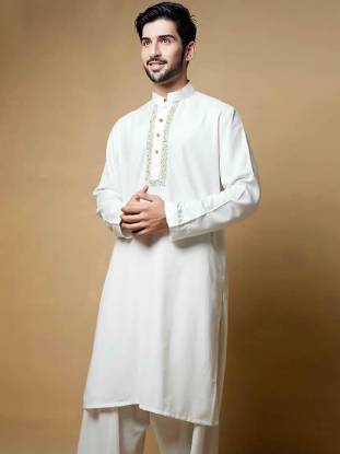 Graceful Embroidered Kurta Shalwar Soho Road UK Suit for Eid Mens Kurta Collection