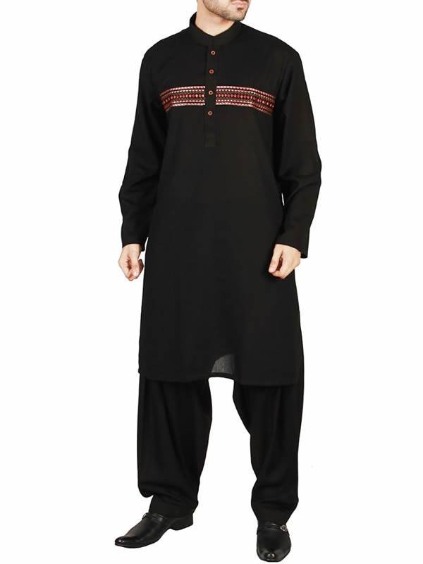 Black Embroidered Formal Kurta for Mens Edinburgh UK Eid Kurta Collection 2014