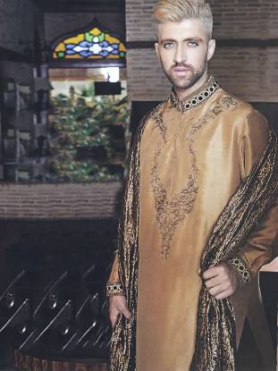 Men Embroidered Kurta Shalwar Trend, Kurta Shalwar Collection, Kurta Shalwar Mayyon Mehndi