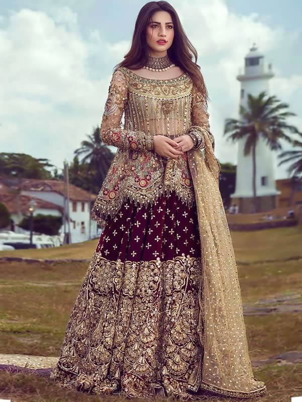 Bridal Lehenga, Bridal Lehenga Baltimore, Bridal Lehenga Maryland, Bridal Lehenga USA, Dark Red Bridal Lehenga, Bridal Lehenga Pakistani, Pakistani Wedding Dresses, Velvet Lehenga