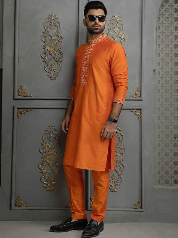 Burnt Orange Mens Kurta Pajama Farmington Hills Michigan USA Wedding Event Kurta Shalwar