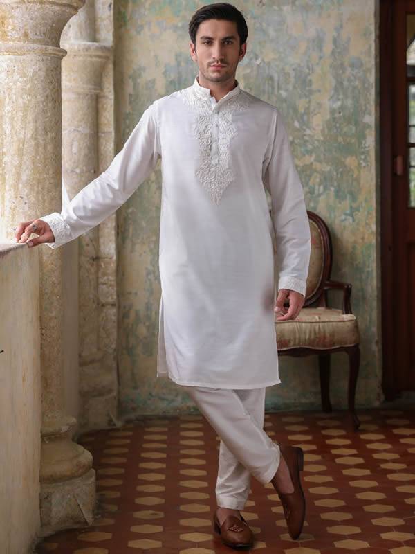 Off-White Kurta Pajama for Mens Floral Park New York NY USA Indian Designer Kurta Pajama
