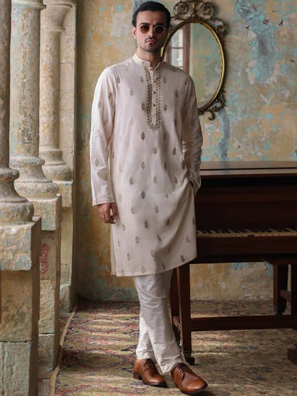 Cream Embroidered Kurta Pajama Suits Williston Park New York NY USA Graceful Kurta Pajama for Mens