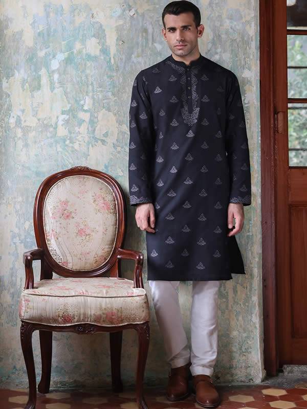 Black Embroidered Kurta Pajama Dansville New York NY US Buy Kurta Pajama Online