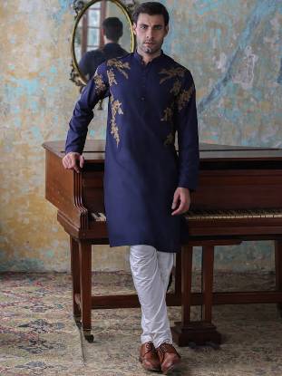 Blue Embroidered Kurta Pajama Suits Flushing New York NY USA Kurta Shalwar for Friends Wedding